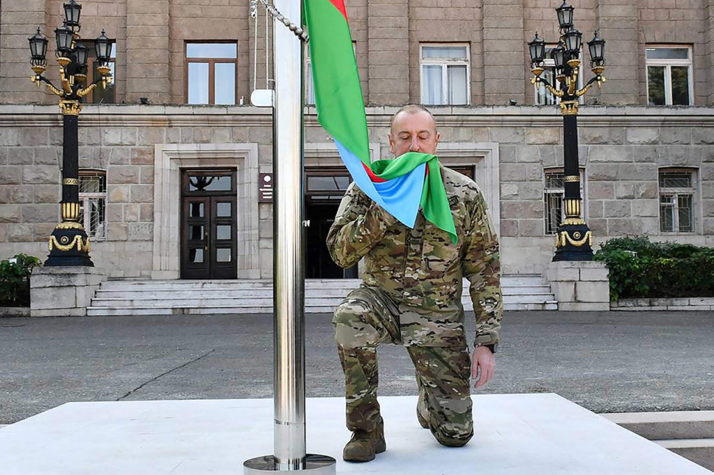 Президент Азербайджана Ильхам Алиев в Ханкенди, также известном как столица непризнанного Нагорного Карабаха Степанакерт. 15 октября 2023 года.